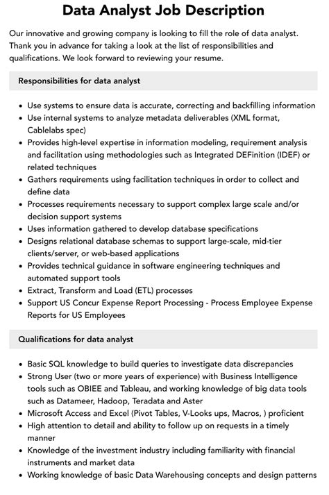 Data Analyst Job Description Velvet Jobs