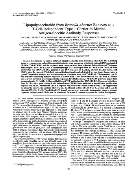 Lipopolysaccharide From Brucella Abortus Behaves As A T Cell