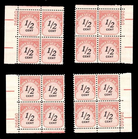 Us Stamps J Postage Due Plate Blocks Mint Og Nh Lot