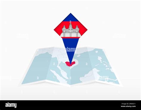 Camboya Se Representa En Un Mapa De Papel Plegado Y Marcador De