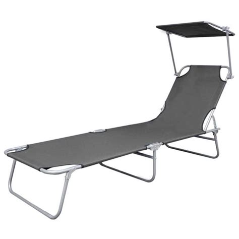 BAO Chaise Longue Pliable Avec Auvent Acier Gris 7658796656685