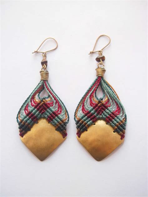 Boucles D Oreilles Ethniques Incas Losanges Bronze Et Tissage En