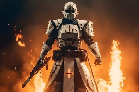 Premium Photo Holy Knight Templar Warrior Robot Generative Ai