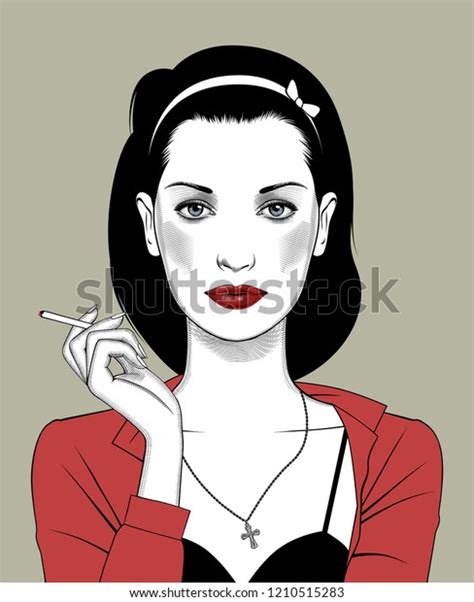 Retro Portrait Glamorous Woman Unbuttoned Red Stock Vector Royalty