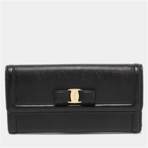 Salvatore Ferragamo Black Leather Vara Bow Continental Wallet Salvatore