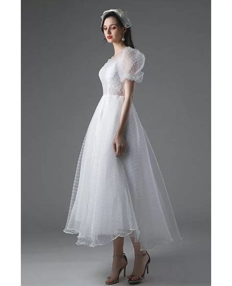 Romantic Retro Polka Dot Tea Length Wedding Dress Vintage With Bubble