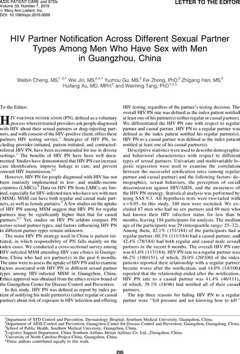 Hiv Partner Notification Across Different Sexual Partner Types Among