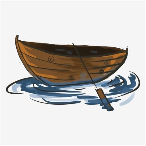 รปWooden Boat Wooden Boat Blue Lake Cartoon Boat Illustration PNG