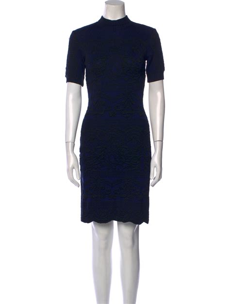 Alberta Ferretti Mock Neck Knee Length Dress Black Dresses Clothing