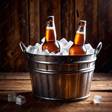 Balde De Gelo E Cerveja - Balde de metal com garrafas frias de cerveja e gelo | Foto Premium