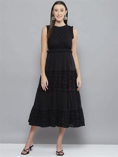 Buy Femella Women Black Schiffli Tiered Midi Dress Dresses For Women 20538124 Myntra