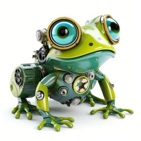 Premium Ai Image Cute Frog Robot Robotic Animal Isolated Over White