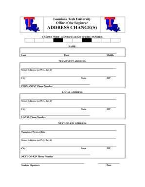 Fillable Online Latech Address Change S Louisiana Tech University