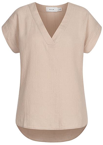 Vila Dames Shirt Met V Hals En Structuurstof Beige