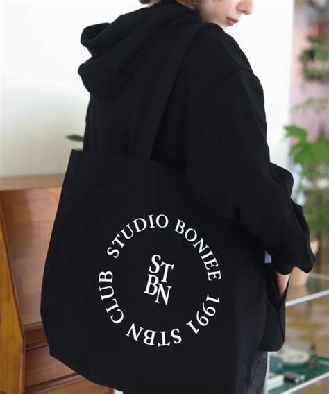 MUSINSA BONIEE STBN Circle Round Typo Canvas Shoulder Eco Bag Black