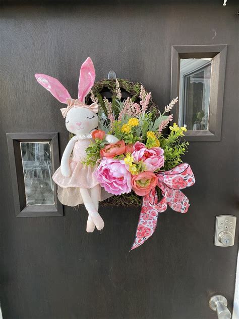 Easter Bunny Wreath For Front Door Entryway Centerpiece Peony Floral