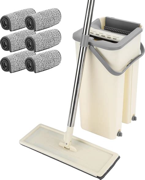 Holdfiturn Mop And Bucket System Set 360 Flat Squeeze Microfiber Mop