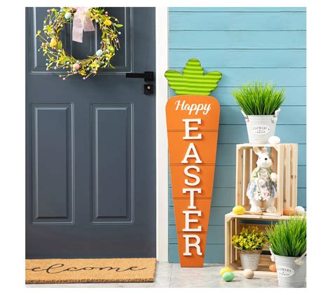 Glitzhome Happy Easter Carrot Porch Sign Qvc