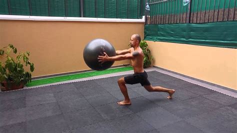 Legs And Core Exercise Rotational Lunge With A Ball Core Workout