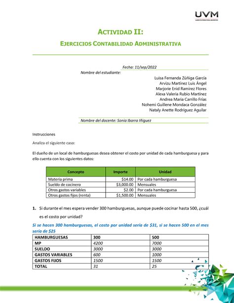 A2 LAAM Actividad 2 De Contabilidad Administrativa Uvm Administracion