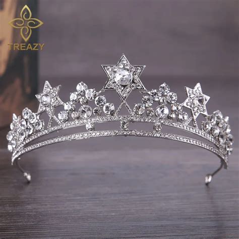 Treazy Fashion Crystal Bridal Wedding Tiara Silver Plated Star Tiaras