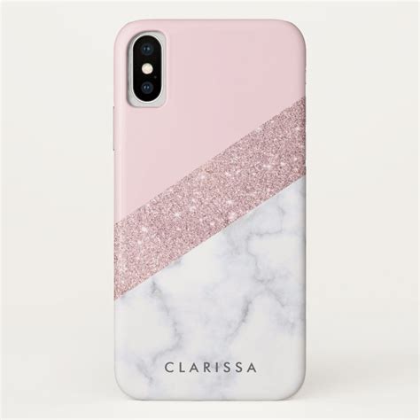 Elegant Girly Rose Gold Glitter White Marble Pink Iphone Xs Case