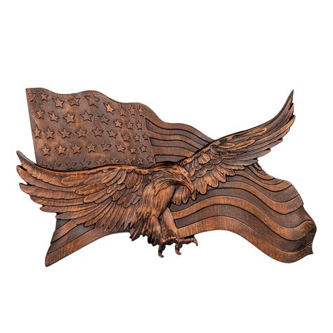 American flag with eagle wooden sign, eagle flag wood carving wall dec ...