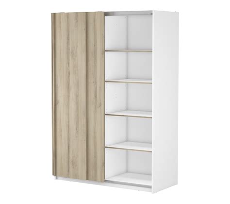 Armoire 2 portes coulissantes L 140 cm HEVA imitation chêne et blanc