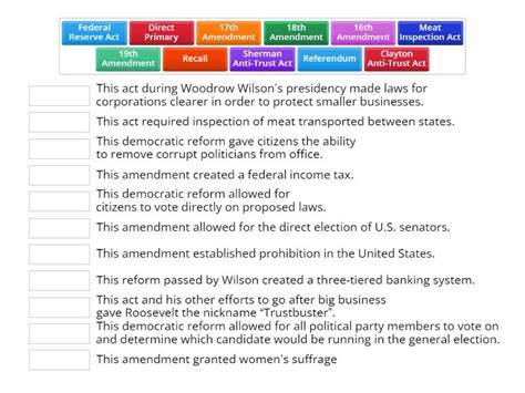 Progressive Era Reforms Review - Match up