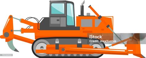 Bulldozer With Plow Icon In Flat Style Vector Illustration Stock