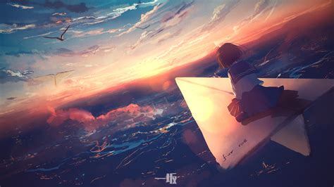 2560x1440 Anime Girl Flying Paper Plane 4k 1440p Resolution Hd 4k