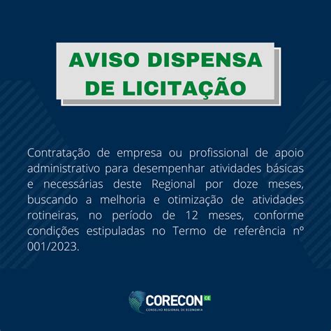 AVISO DE DISPENSA DE LICITAÇÃO Processo 01 2023 Conselho Regional