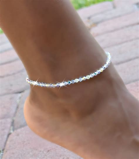 Swarovski Crystal Ankle Bracelet Stretch Anklet Bridal Etsy