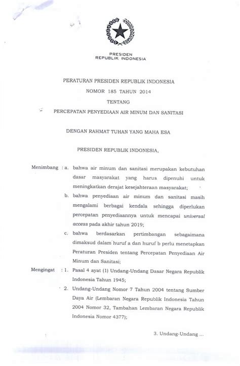 Peraturan Presiden Tentang Percepatan Pembangunan Air Minum Dan