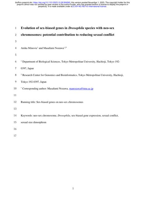 Pdf Evolution Of Sex Biased Genes In Drosophila Species With Neo Sex