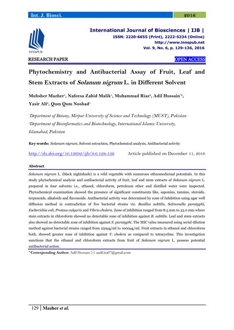 Pdf Phytochemistry And Antibacterial Assay Of Fruit Leaf And Stem