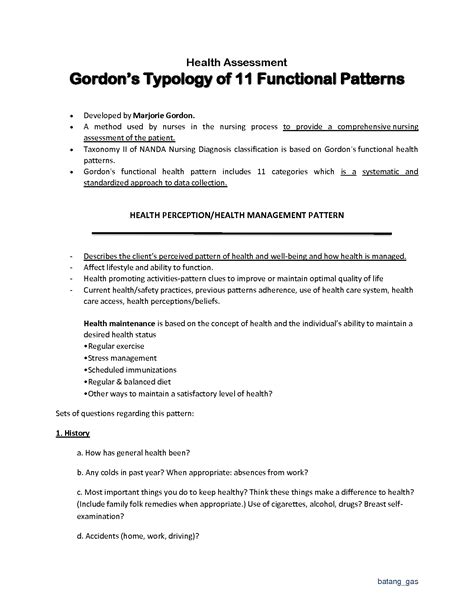 Solution [health Assessment] Gordons 11 Functional Health Patterns