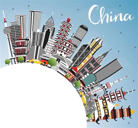 Premium Vector Outline China City Skyline With Blue Buildings And