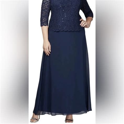 Alex Evenings Dresses Alex Evenings Navy Lace Sequins Chiffon Dress