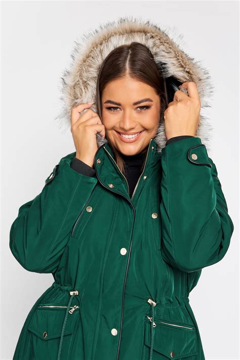 Yours Plus Size Forest Green Faux Fur Trim Hooded Parka Coat Yours