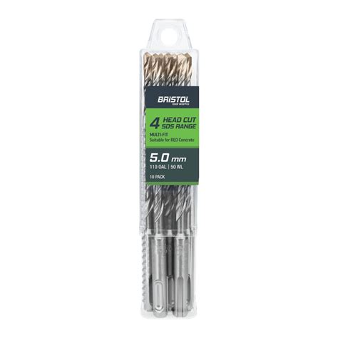 5 0 X 110mm Bristol Sds Plus 4 Cutter Masonry Drill 10 Pack