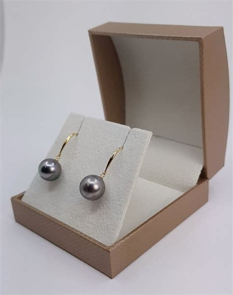 14 Kt Gold Earrings No Reserve 9x10mm Peacock Tahitian Pearl Drops Catawiki