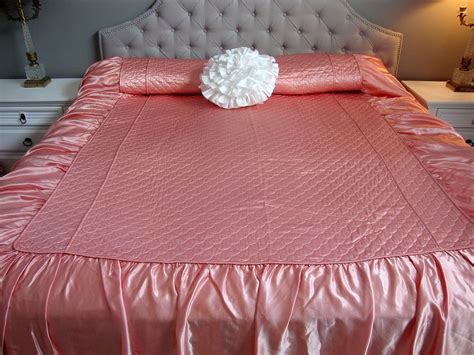 Vintage Old Hollywood Glam Liquid Pink Satin Quilted Comforter