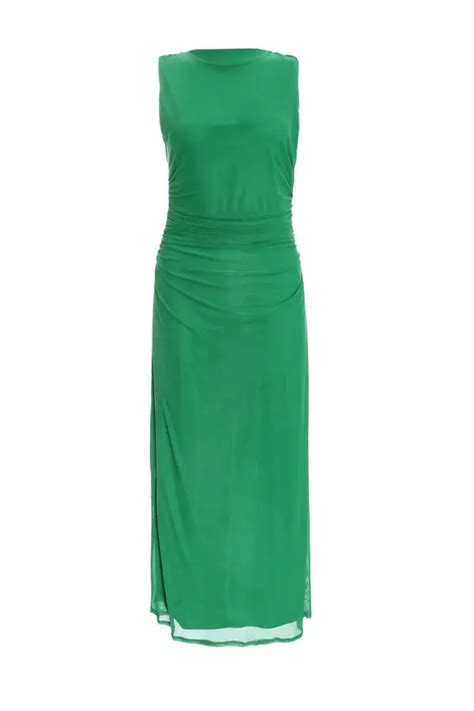 Green Mesh Ruched Bodycon Midaxi Dress Quiz Clothing