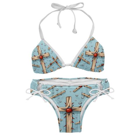 Easter Cross Detachable Sponge Adjustable Strap Bikini Set Two Pack