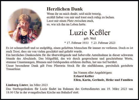 Traueranzeigen Von Luzie Ke Ler Vrm Trauer De