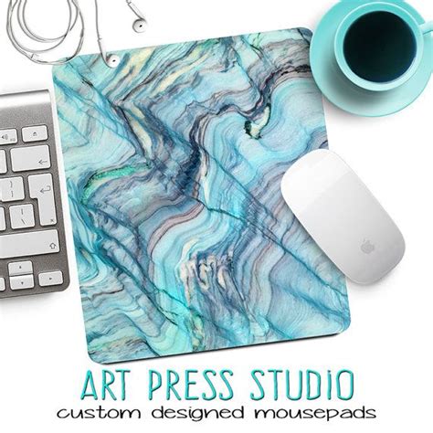 Turquoise Marble Mouse Pad Blue Stone Stone Mousepad Marble Etsy