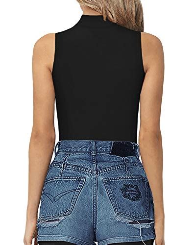 Mangopop Women S Mock Turtle Neck Sleeveless Tank Tops Bodysuit A