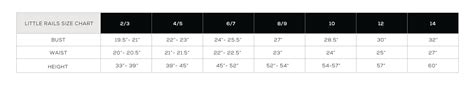 SIZE CHARTS | Rails