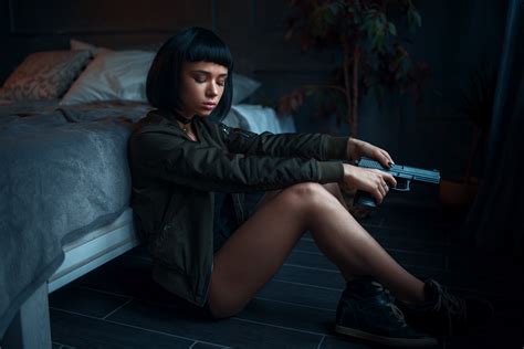 Wallpaper Model Black Hair Leon Mathilda Sitting Portrait